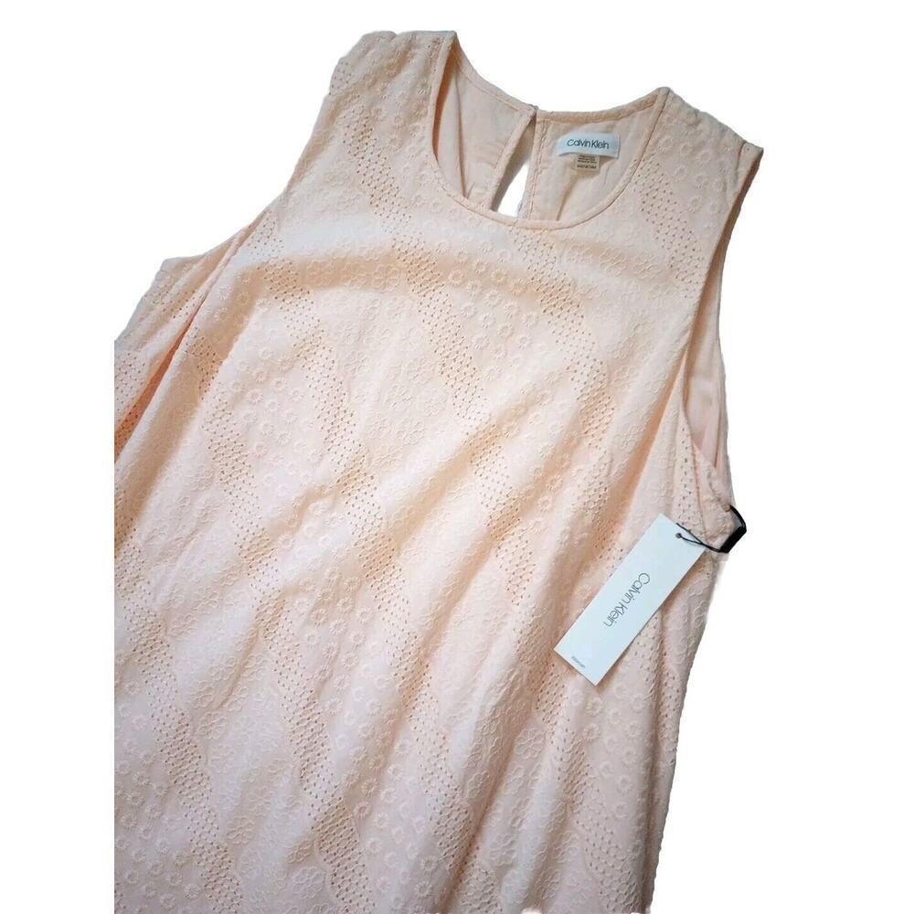 Calvin Klein‎ Women's Cotton Eyelet Trapeze Dress Sz 14W New Lined Knee Length - Picture 8 of 11